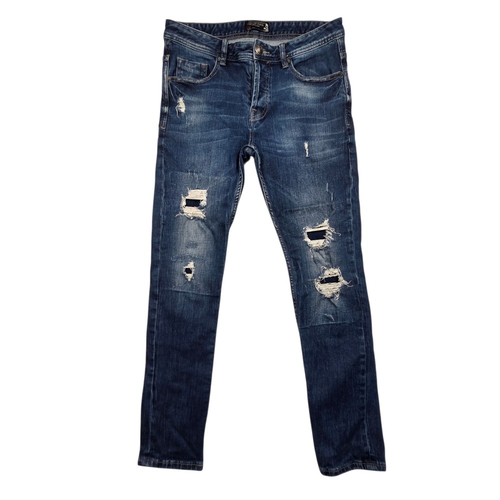 Philipp Plein Distressed Jeans Mens 32×29 Blue Slim Fit Italian  Denim Skull